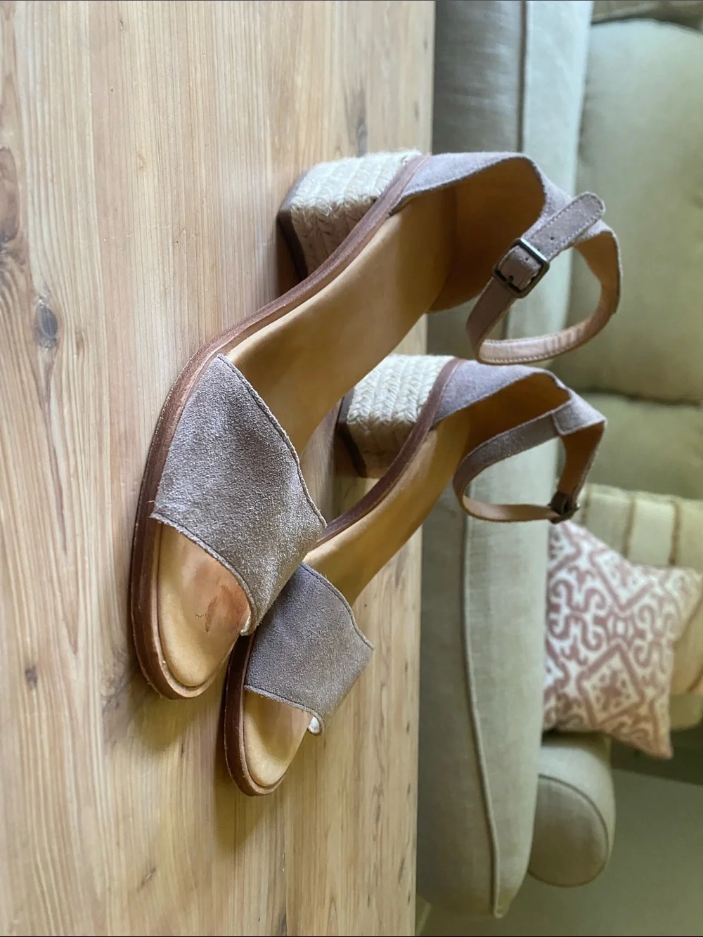 Soludos Taupe Suede Ankle-Strap Wedge Sandals